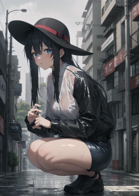 00175-1712335516-(highres, absurdres_1.1), full art illustration, BREAK_(plump_1.1), a girl in a black hat and white shirt, anime cyberpunk art,.png